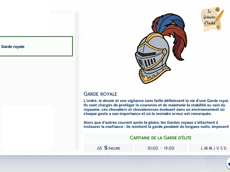 Traduction FR Fantasy Kingdom Knight Career de Mod Collective traduit en français par Istolia Sims 4