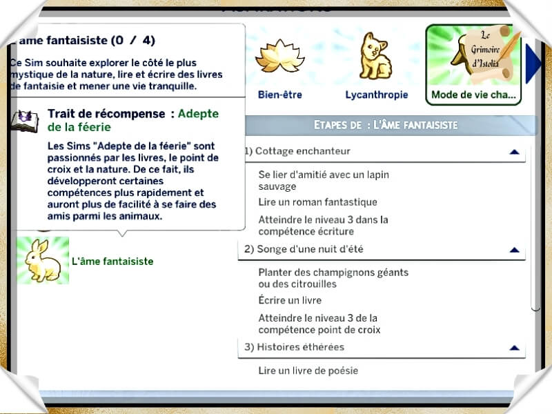 Aspirations Cottagecore de Dion Traduction Française des aspirations Cottagecore Lifestyle: New Aspirations de la moddeuse Dion traduit par Istolia Sims 4