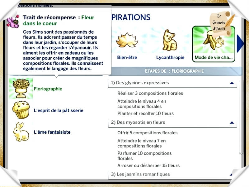 Aspirations Cottagecore de Dion Traduction Française des aspirations Cottagecore Lifestyle: New Aspirations de la moddeuse Dion traduit par Istolia Sims 4