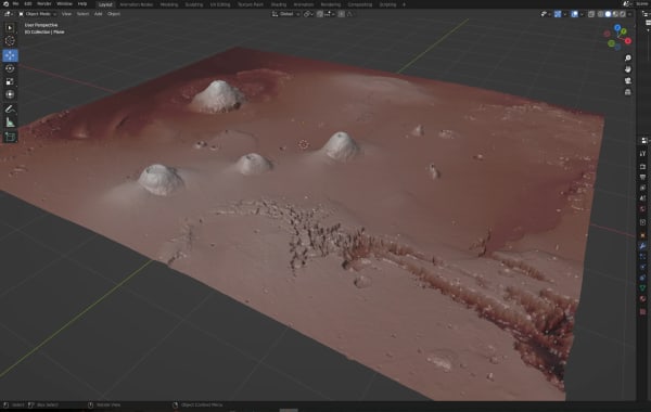 Screenshot of the elevation model in Blender