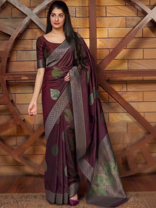 Deep Maroon Banarasi Woven Saree with Zari Detail