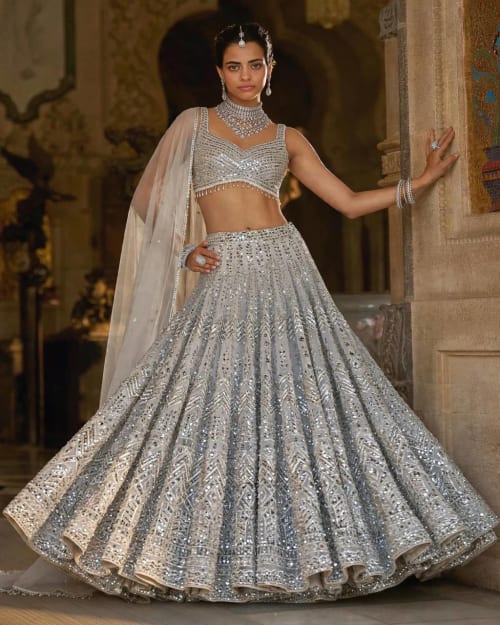 Premium Silver Grey Sequins Embroidery Faux Georgette Lehenga Choli