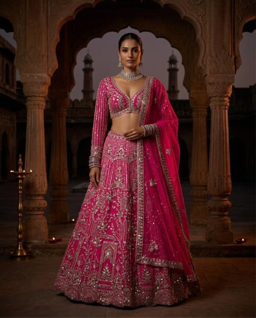 Premium Rani Pink Coding Sequins Work Soft Net Lehenga Choli