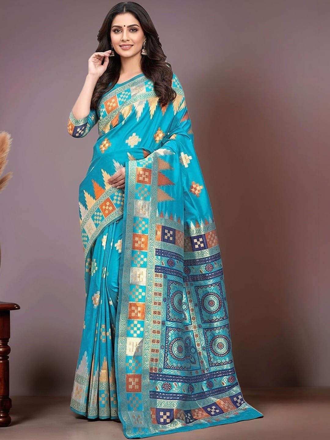 Blue banarasi Woven design saree with woven design border