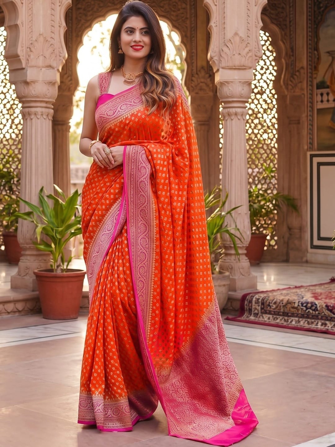 Orange Banarasi Woven Design saree with Woven Design Border