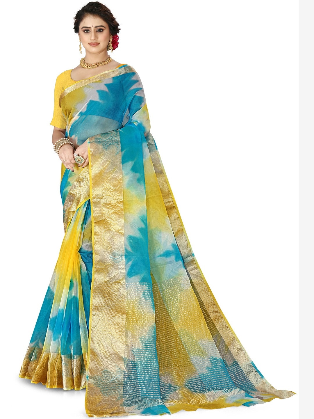 Multicoloured Tie and Dye Dyed saree with Zari Border