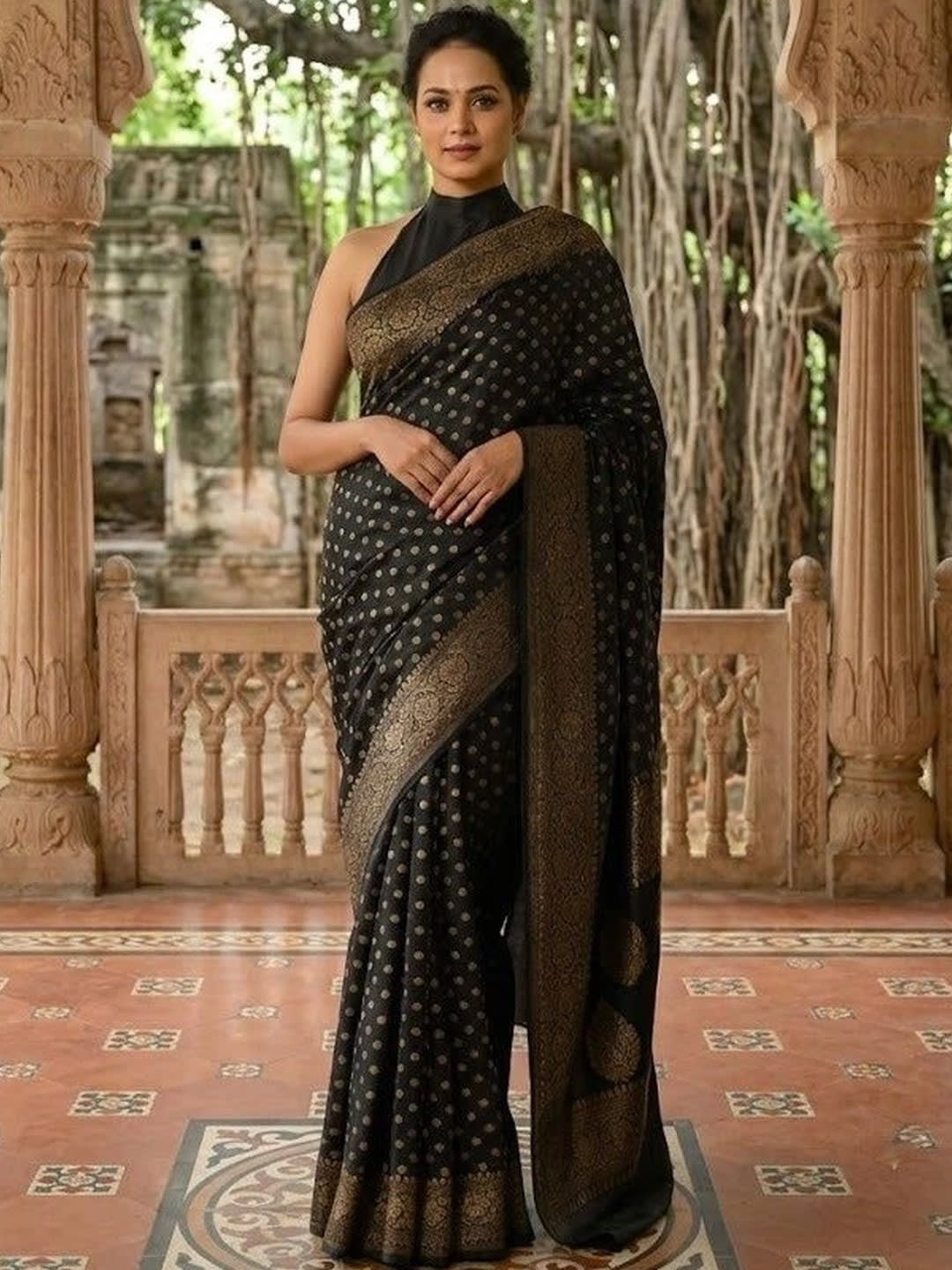 Classic Black Banarasi Woven Saree with Zari Border
