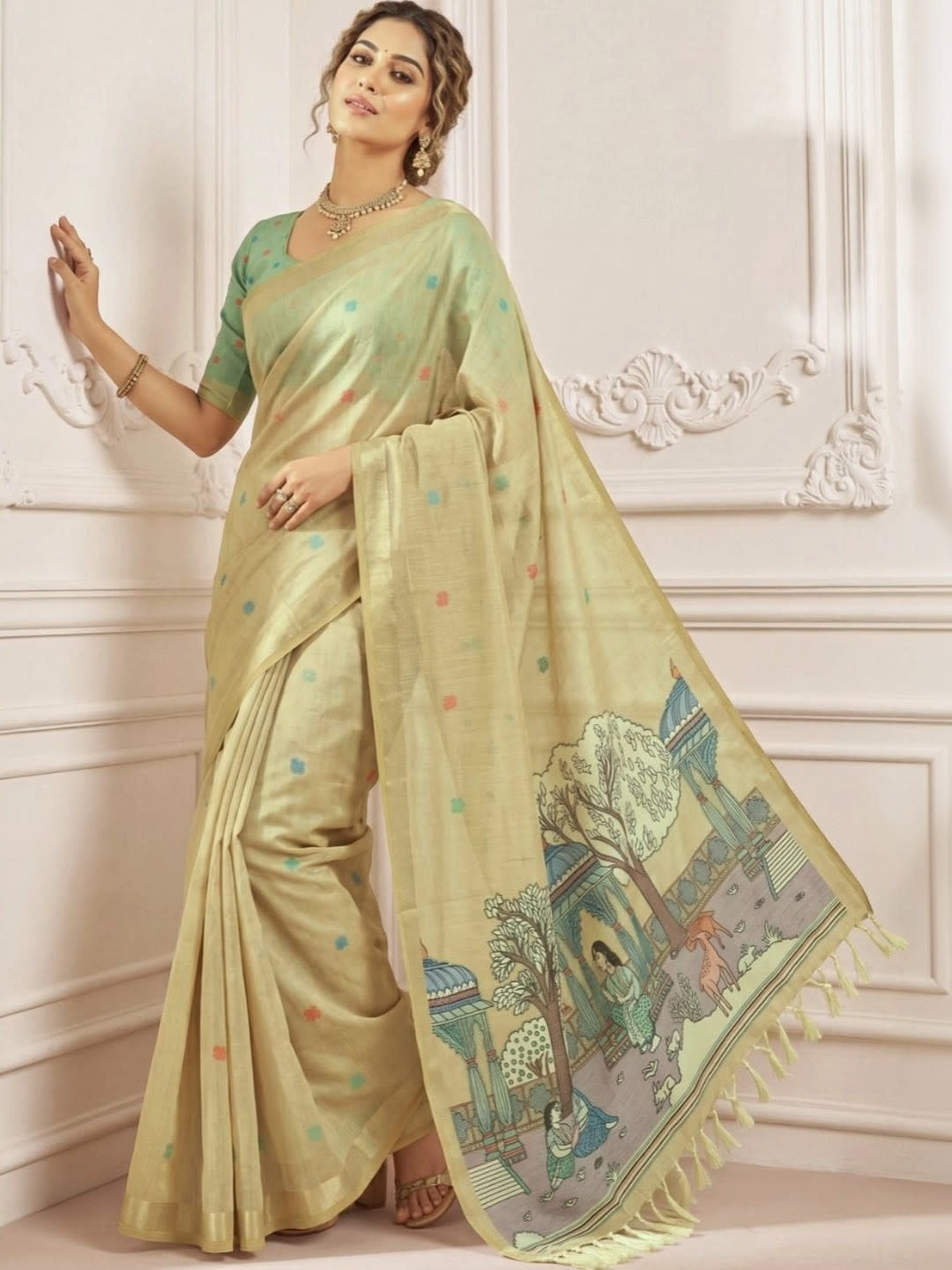 Beige Banarasi Woven Design saree with Woven Design Border border