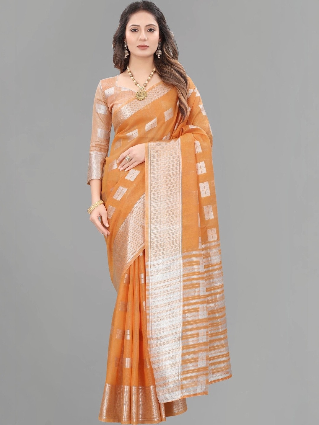 Orange Banarasi Woven Design Saree with Zari Border
