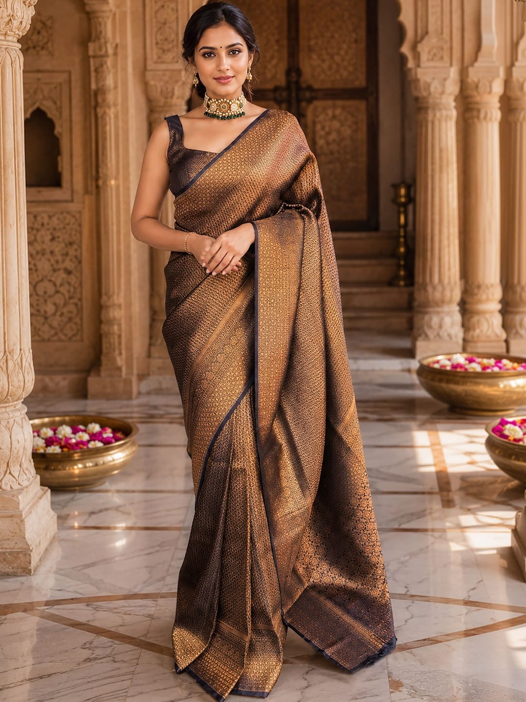 Brown Banarasi Woven Design saree with Woven Design Border