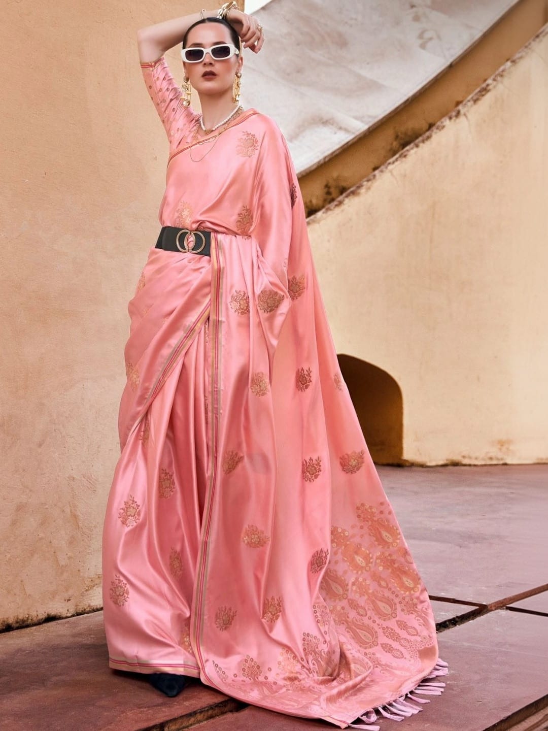 Pink Banarasi Woven Design Saree with Zari Border