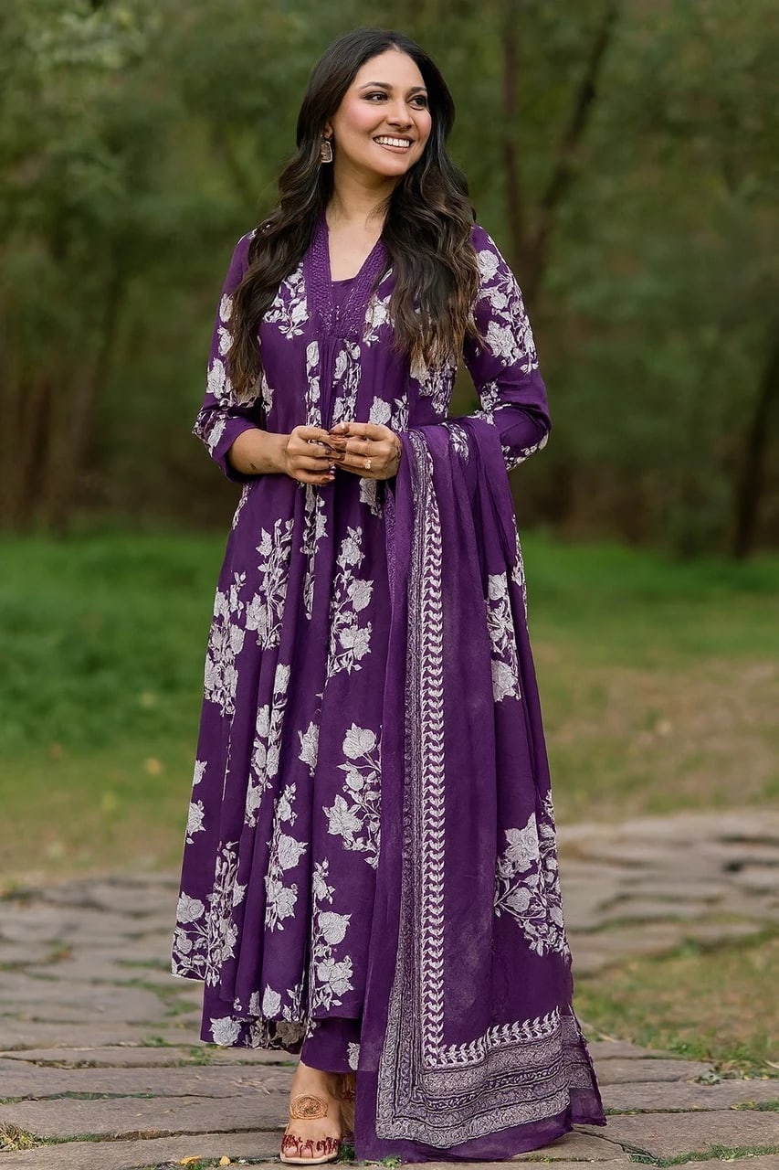 Multicolor Floral Printed Rayon Kurta Pant and Dupatta Set