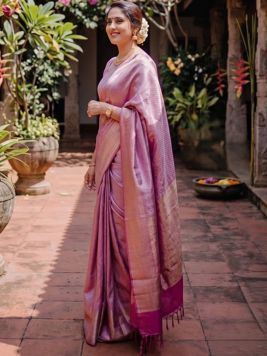Purple Kanjeevaram Art Silk Woven Saree with Zari Border
