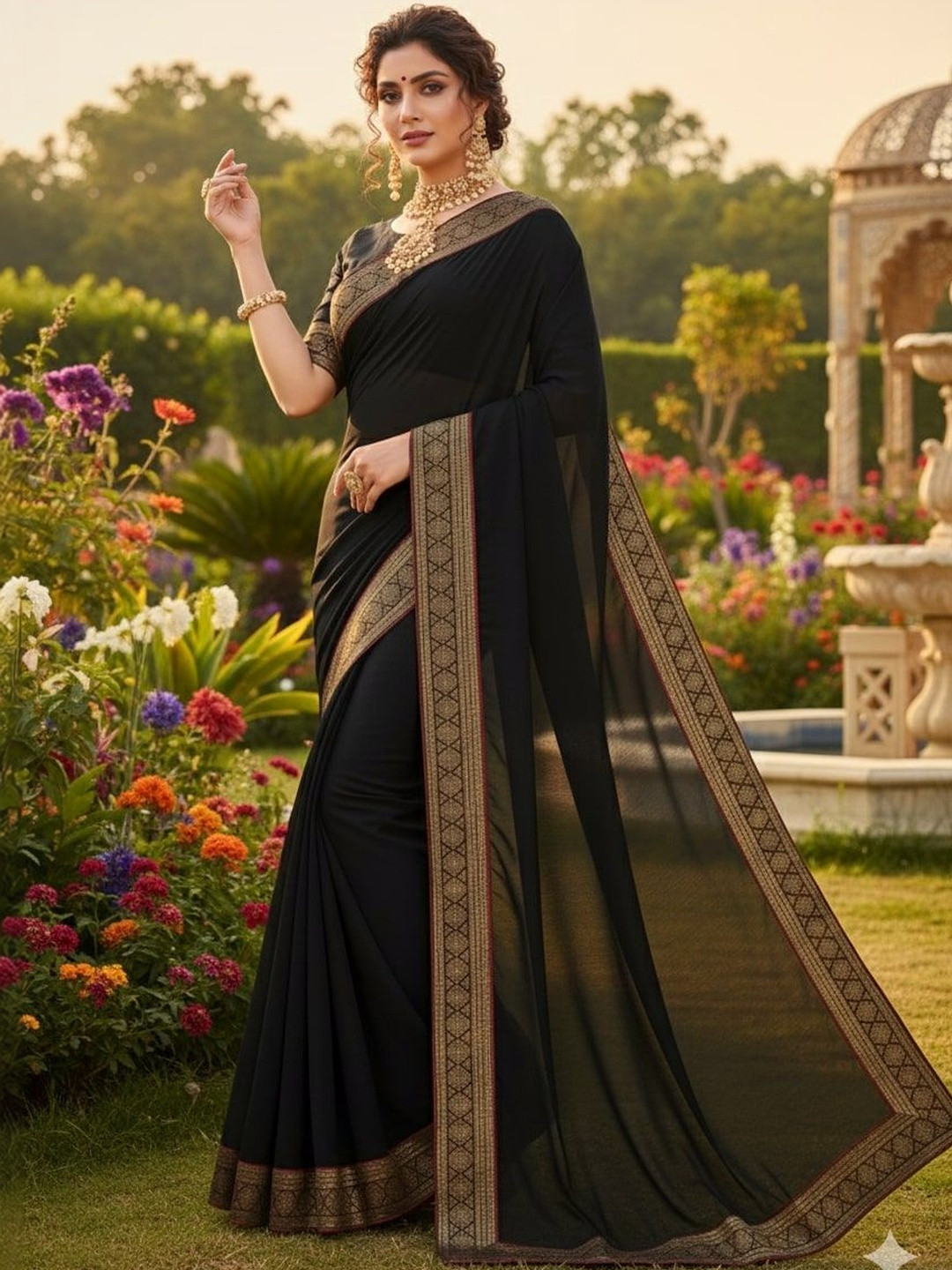 Classic Black Woven Saree with Zari Border & Details