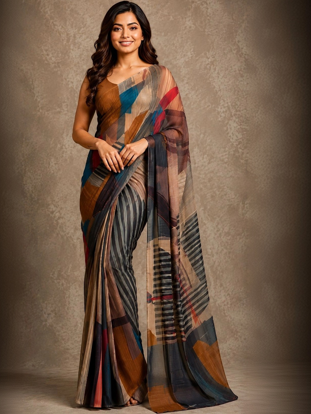 Multicoloured Abstract Print Saree