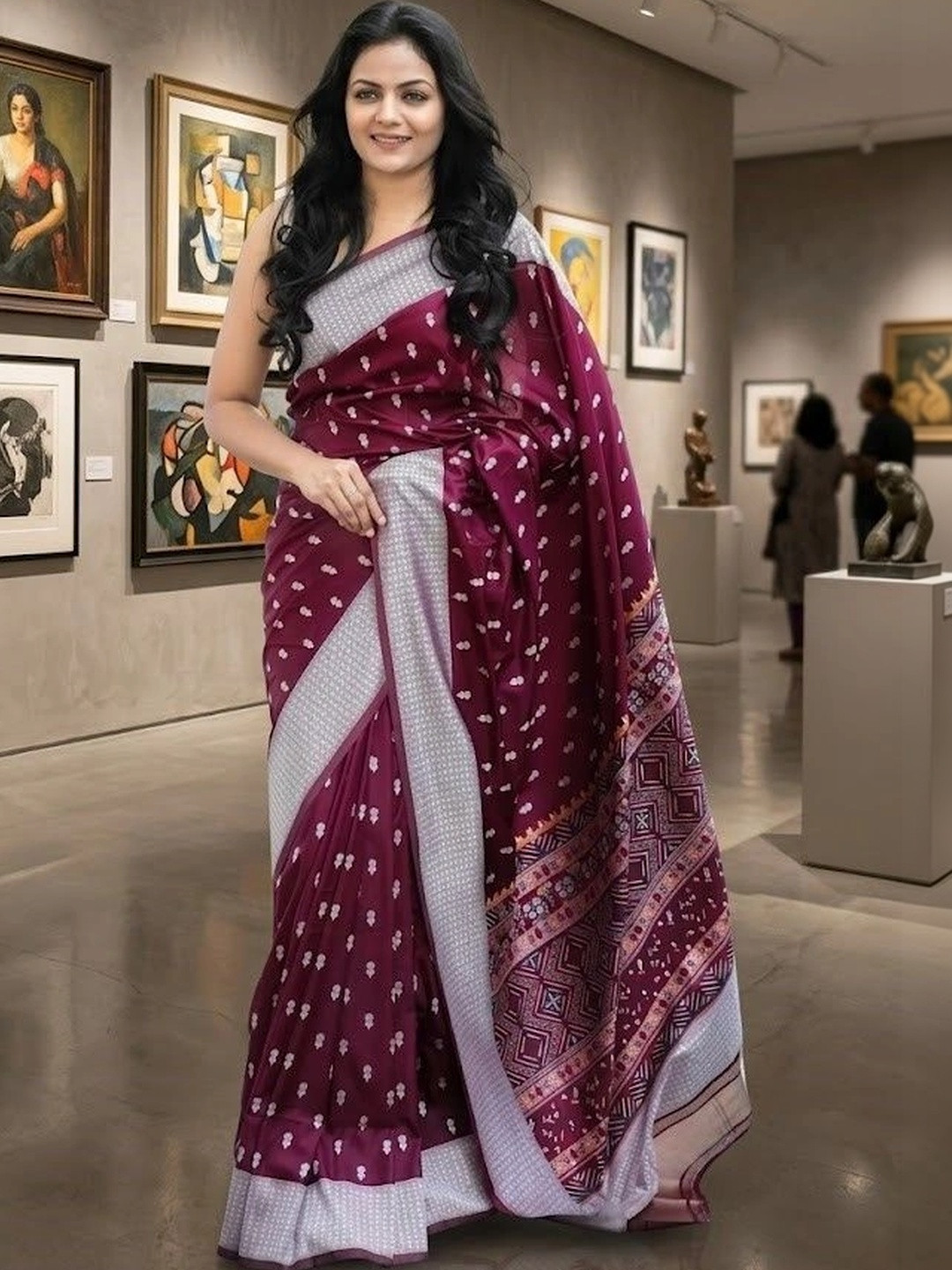 Maroon Banarasi Woven Saree with Zari Detail & Border