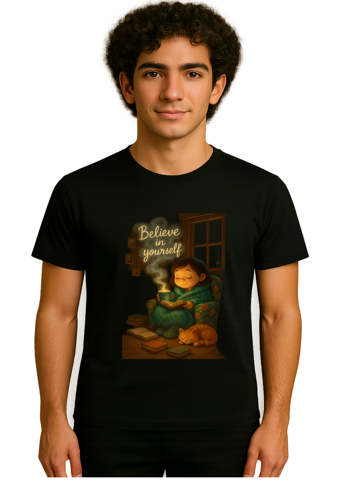 Believe In Yourself - Printed Black T-shirt 90% cotton