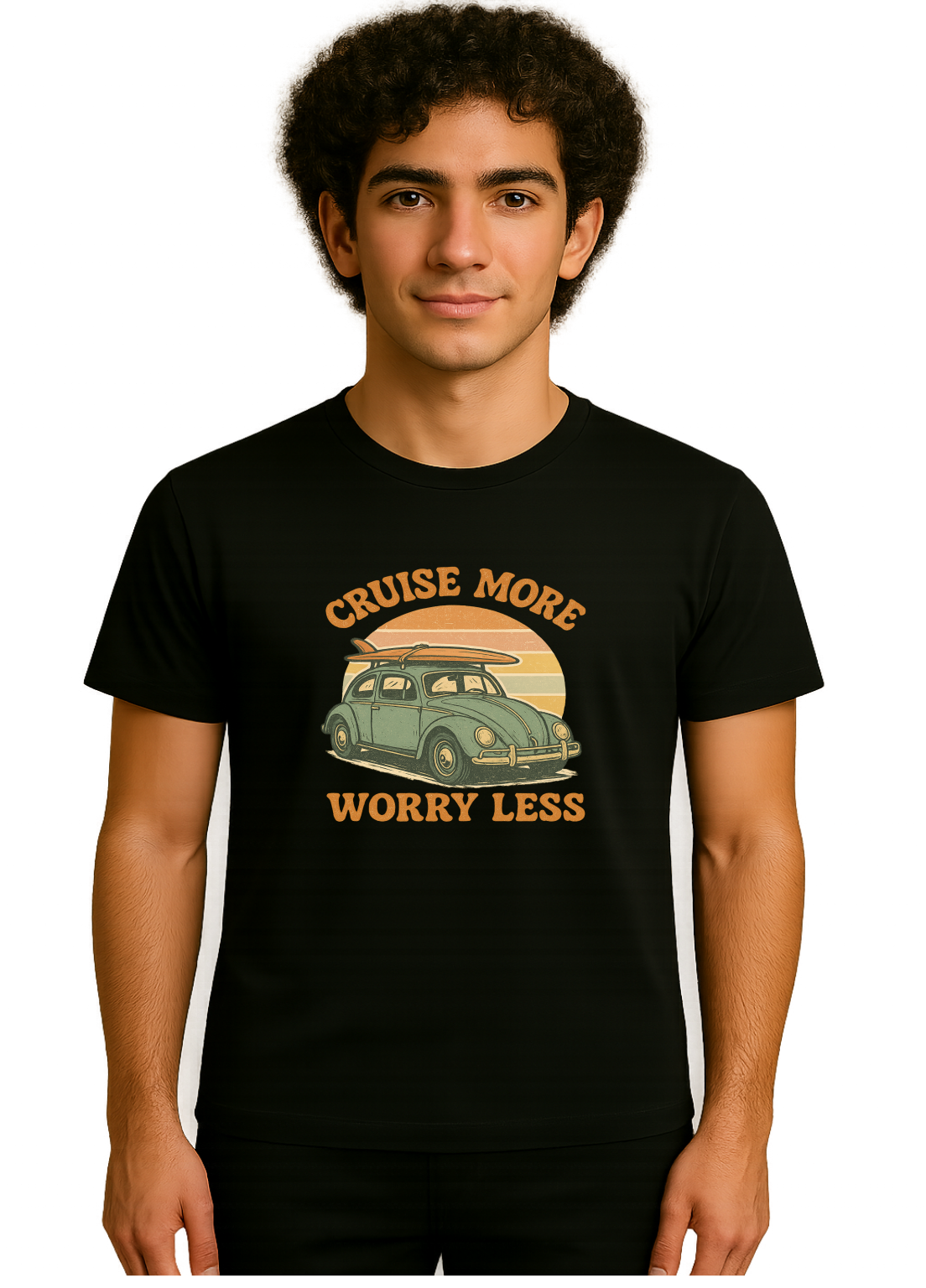 Cruise More, Worry Less - Printed Black Tshirt 90% cotton