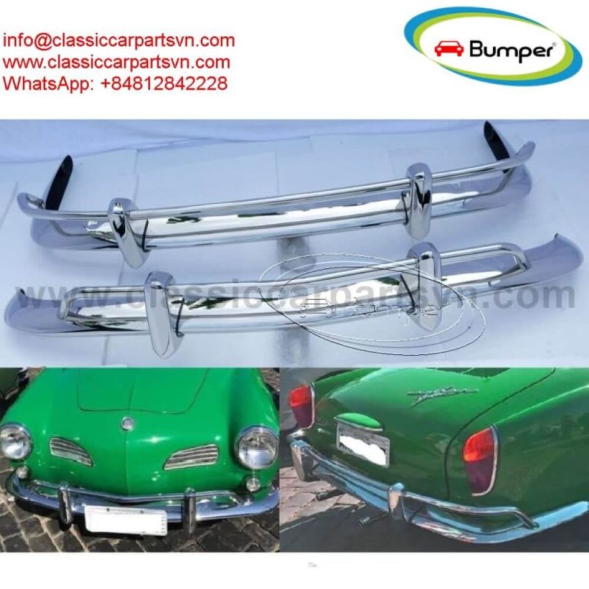 VW Karmann Ghia US Export style bumpers year (1967-1969) by stainless steel