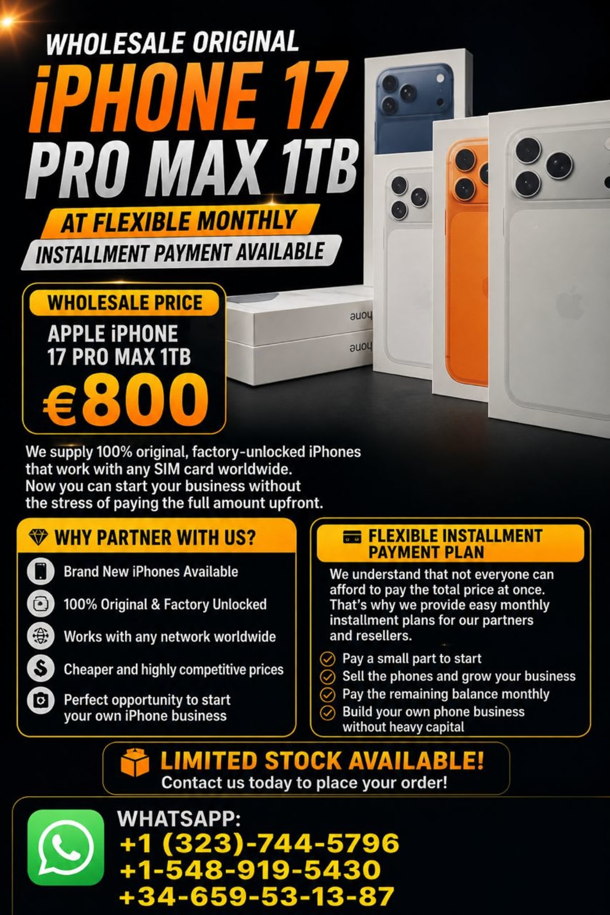 WHOLESALE ORIGINAL iPHONE 17 PRO MAX AT FLEXIBLE MONTHLY INSTALLMENT PAYMENT AVAILABLE