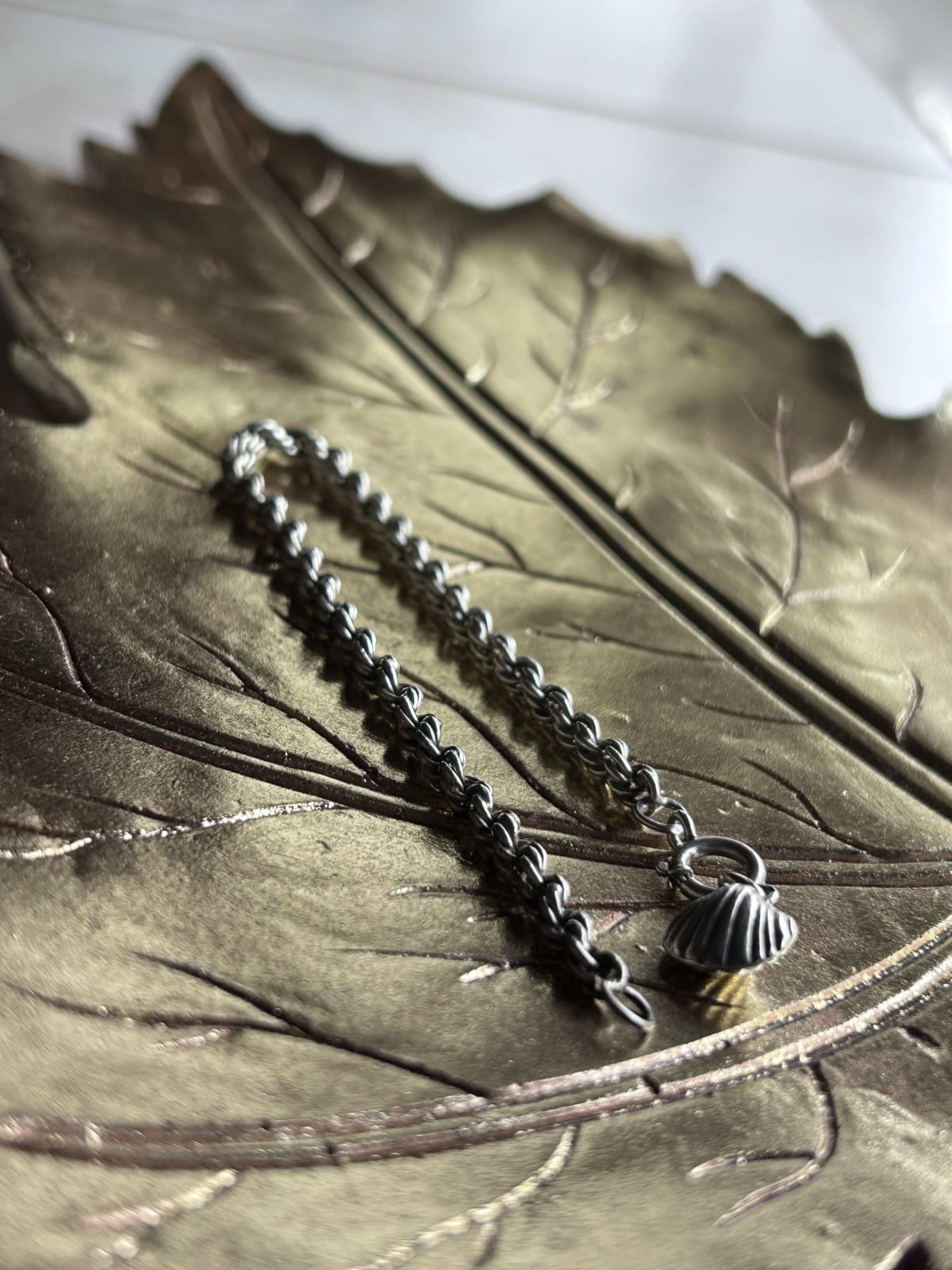 Bracelet vintage en argent 925 – Maille travaillée & pendentif coquillage ✨