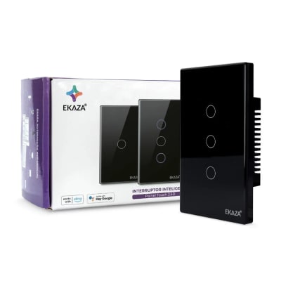 Interruptor Inteligente Ekaza Touch 2.5D 4x2 Wi-Fi + BLE 3 Teclas Preto