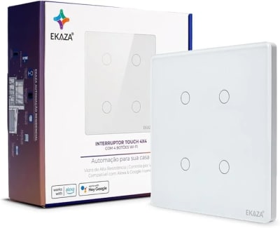 Interruptor Inteligente Ekaza Touch 2.5D 4x4 Wi-Fi + BLE 4 Teclas Branco