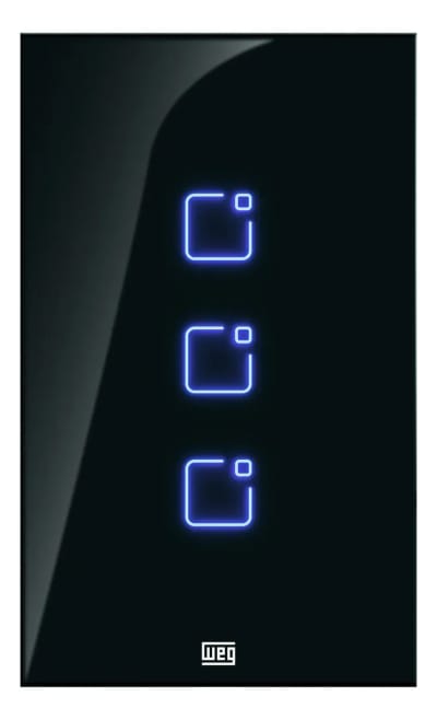 Interruptor Touch WEG Home Wi‑Fi + RF 3 Teclas Preto 4x2