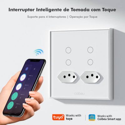 Interruptor Inteligente Wi‑Fi Coibeu 2 Botões com Tomada Integrada