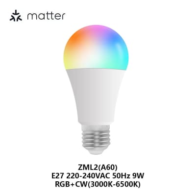 Zemismart ZML2A60-A19 Lâmpada Matter over Wi‑Fi E27/A19 RGB+CCT 9W