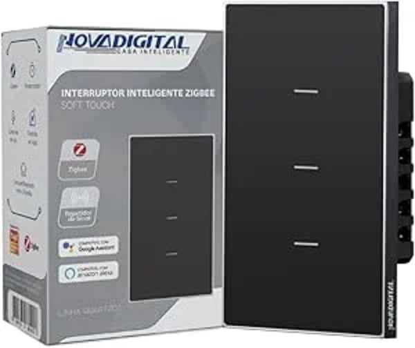 Interruptor Inteligente Zigbee Quartzo Soft Touch 3 Botões Preto