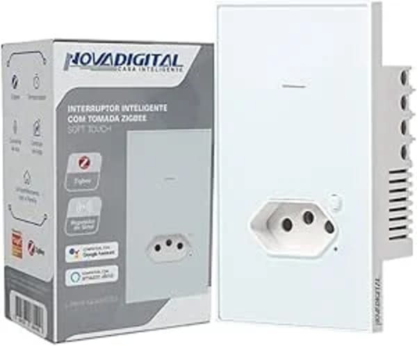 Interruptor Inteligente Zigbee Quartzo Soft Touch 2 Botões + 1 Tomada 20A Branco