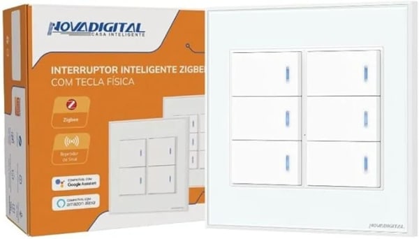 Interruptor Inteligente Zigbee Tecla Física 4x4 6 Botões Branco