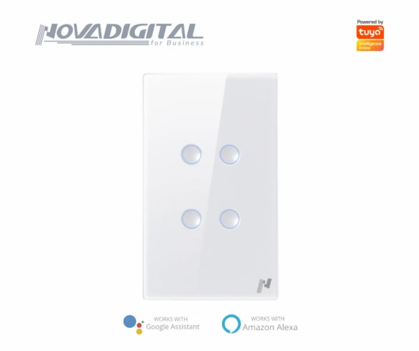 Interruptor Touch Alto Relevo Zigbee Branco 4 Botões