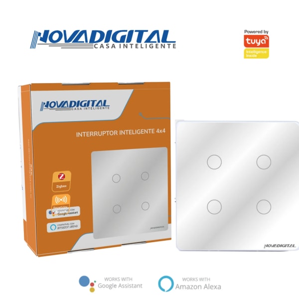 Interruptor Touch Alto Relevo Zigbee 4 Botões 4x4 Branco