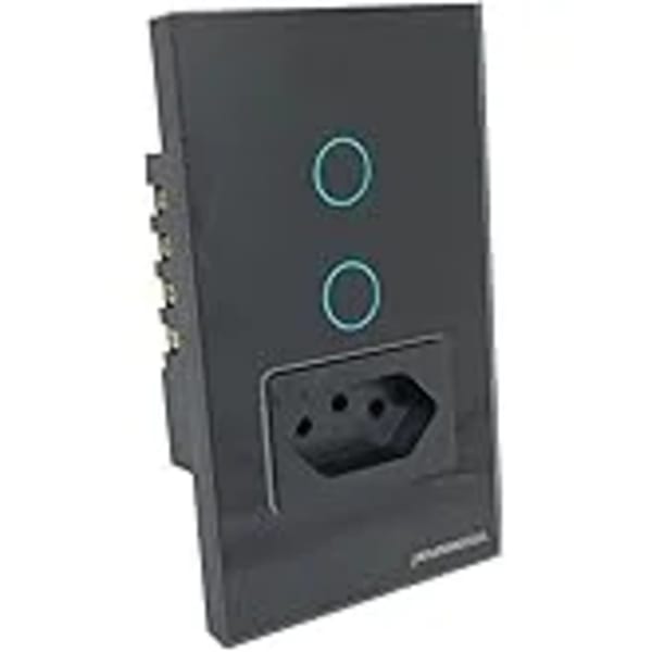 Interruptor Touch Alto Relevo Zigbee Preto 2 Botões + 1 Tomada 20A