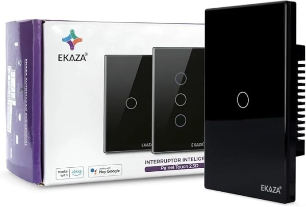 Interruptor Inteligente Ekaza Touch 2.5D 4x2 Wi-Fi + BLE 1 Tecla Preto