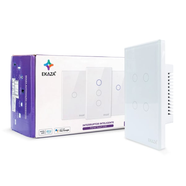Interruptor Inteligente Ekaza Touch 2.5D 4x2 Wi-Fi + BLE 4 Teclas Branco