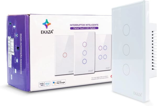 Interruptor Inteligente Ekaza Touch 2.5D 4x2 Zigbee 3.0 3 Teclas Branco