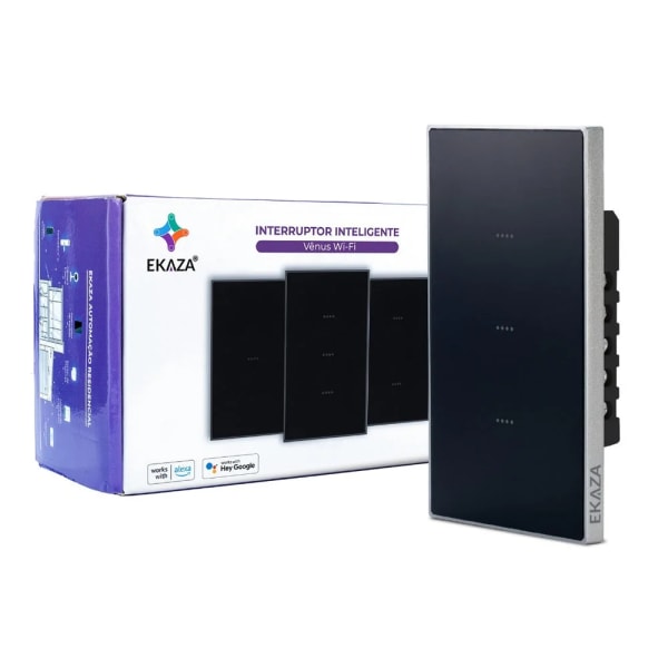 Interruptor Inteligente Ekaza Vênus 4x2 Wi-Fi + BLE 3 Teclas Preto