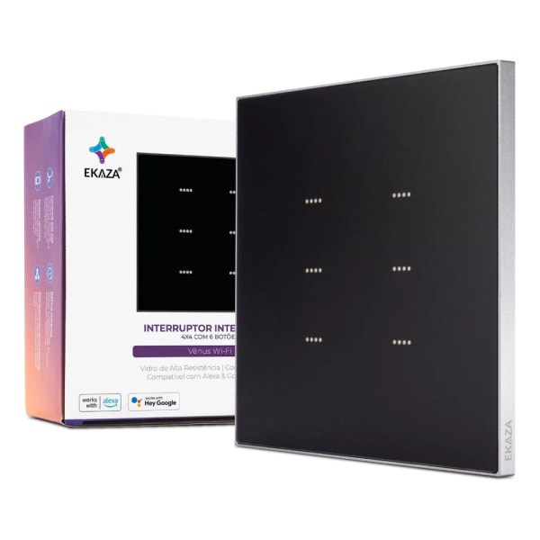 Interruptor Inteligente Ekaza Vênus 4x4 Wi-Fi + BLE 6 Teclas Preto
