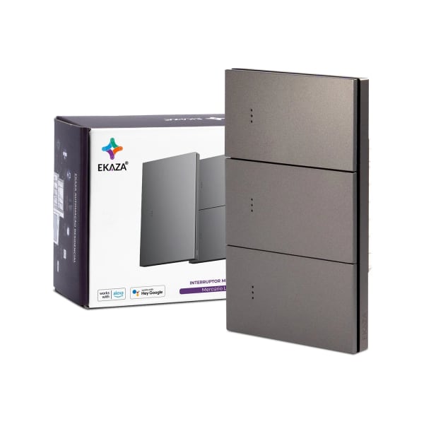 Interruptor Inteligente EKAZA Mercúrio Lite 3 Teclas Cinza Zigbee 3.0