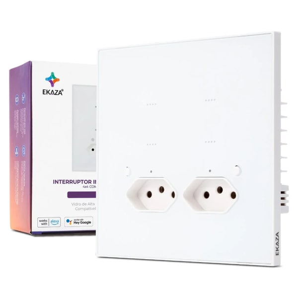 Interruptor Inteligente EKAZA Vênus 4x4 4 Botões + 2 Tomadas Wi‑Fi Branco