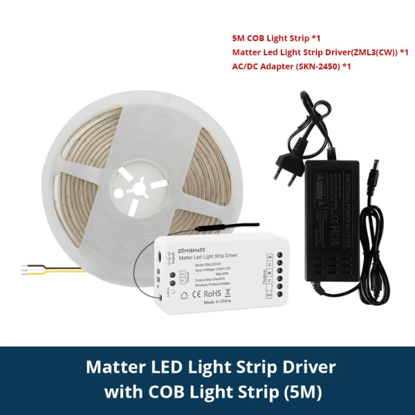 Zemismart ZM-COB-CW Kit Fita LED COB Matter over Wi‑Fi 24V 5m