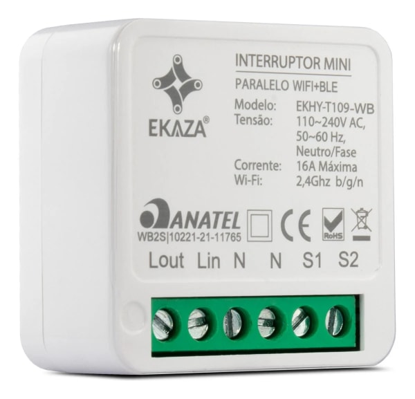 Ekaza Interruptor Mini Módulo Paralelo 16A Wi-Fi EKHY-T109-WB