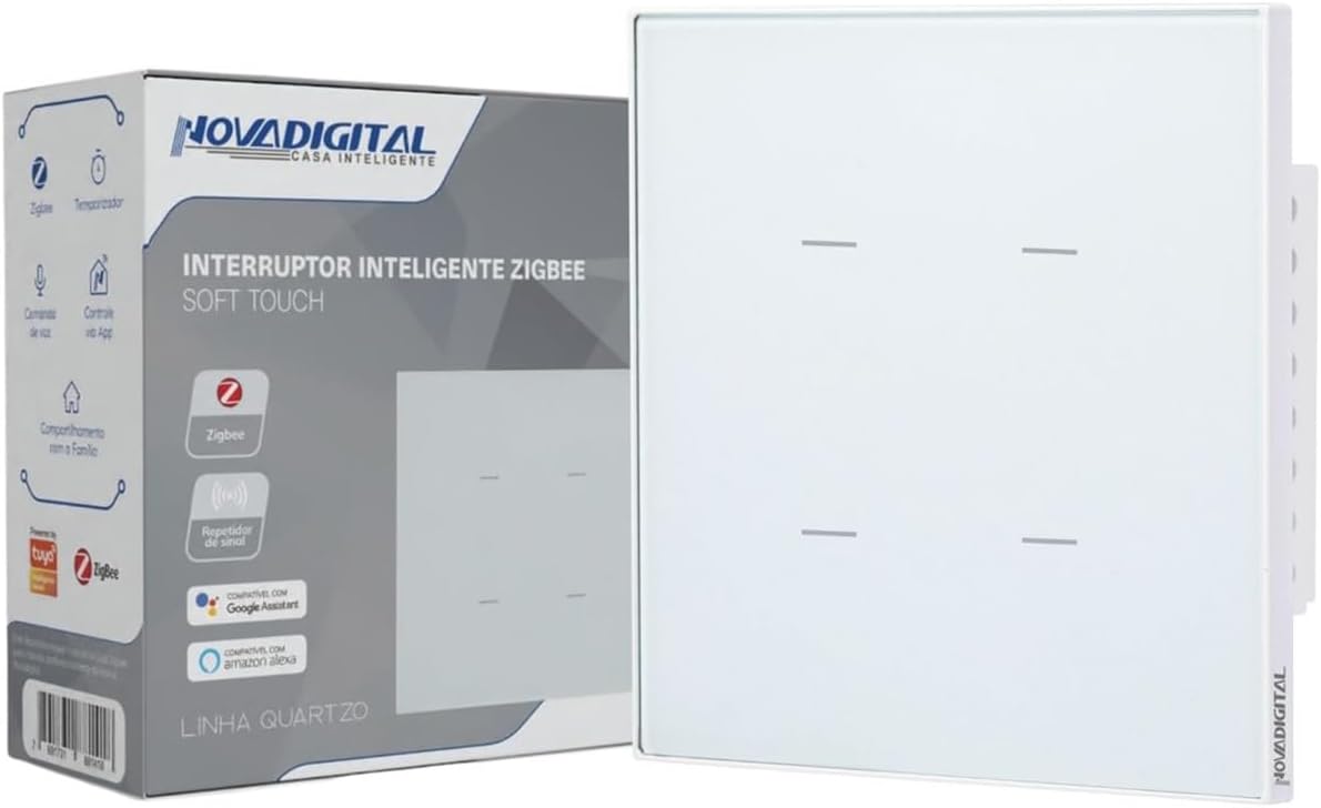 Interruptor Inteligente Zigbee Quartzo Soft Touch 4x4 4 Botões Branco
