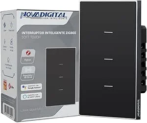 Interruptor Inteligente Zigbee Quartzo Soft Touch 3 Botões Preto