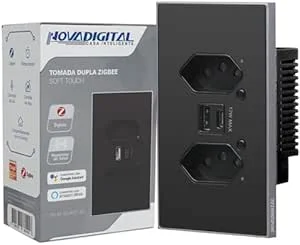 Interruptor Inteligente Zigbee Quartzo Soft Touch 1 Botão + 1 Tomada 20A Preto