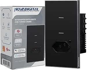 Interruptor Inteligente Zigbee Quartzo Soft Touch 2 Botões + 1 Tomada 20A Preto
