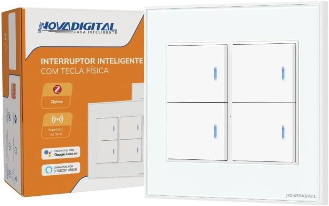 Interruptor Inteligente Zigbee Tecla Física 4x4 4 Botões Branco